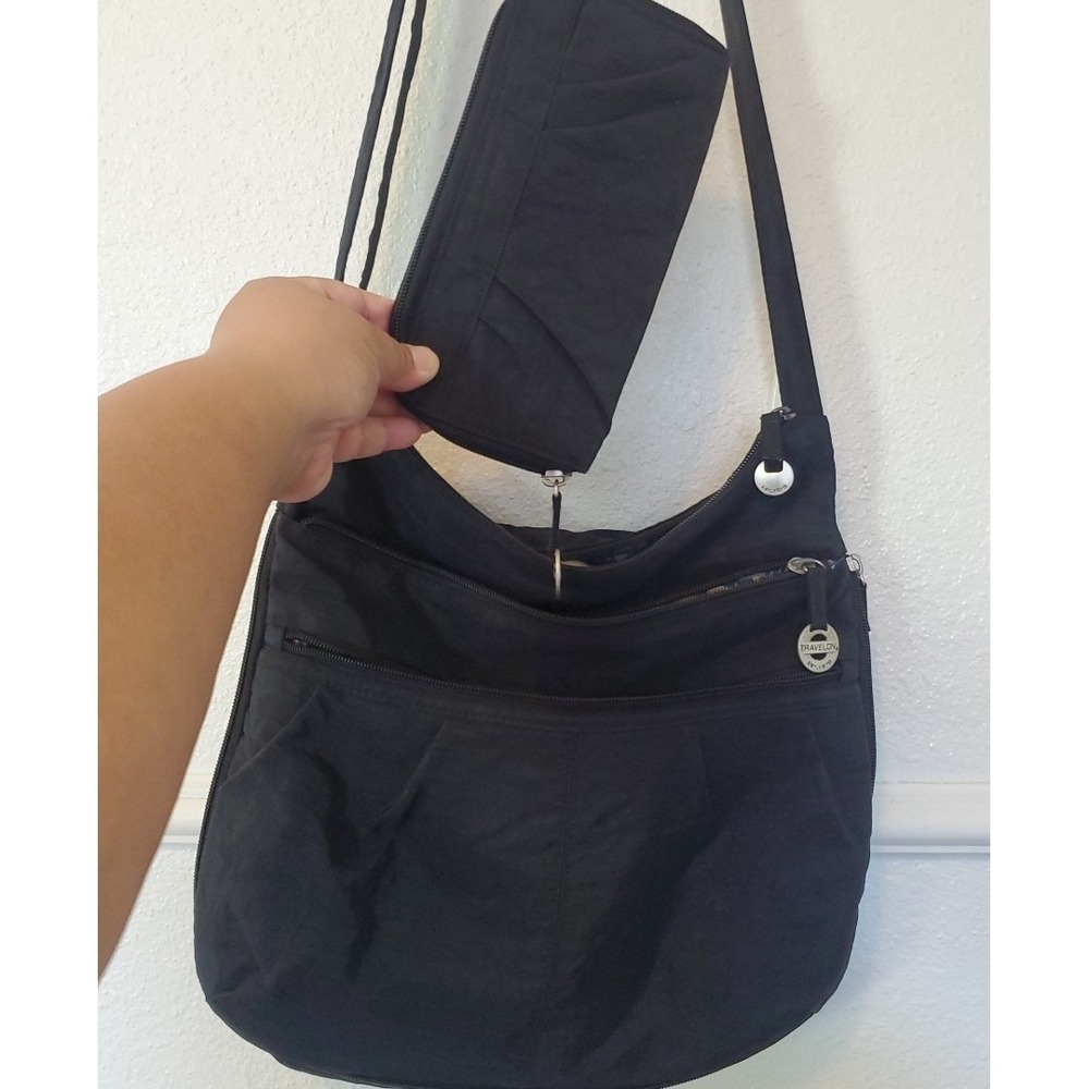 Travelon Crossbody Medium Sized Anti Theft  Black Purse With Matching Wallet